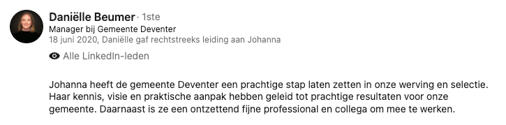 LinkedIn-aanbeveling van Daniëlle Beumer, Manager bij Gemeente Deventer