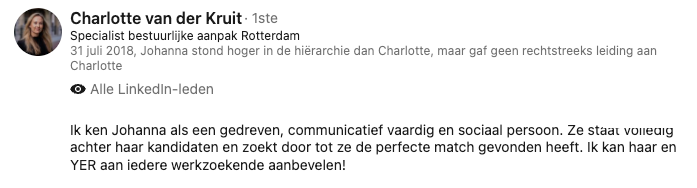 LinkedIn-aanbeveling van Charlotte van der Kruit, Specialist bestuurlijke aanpak Rotterdam
